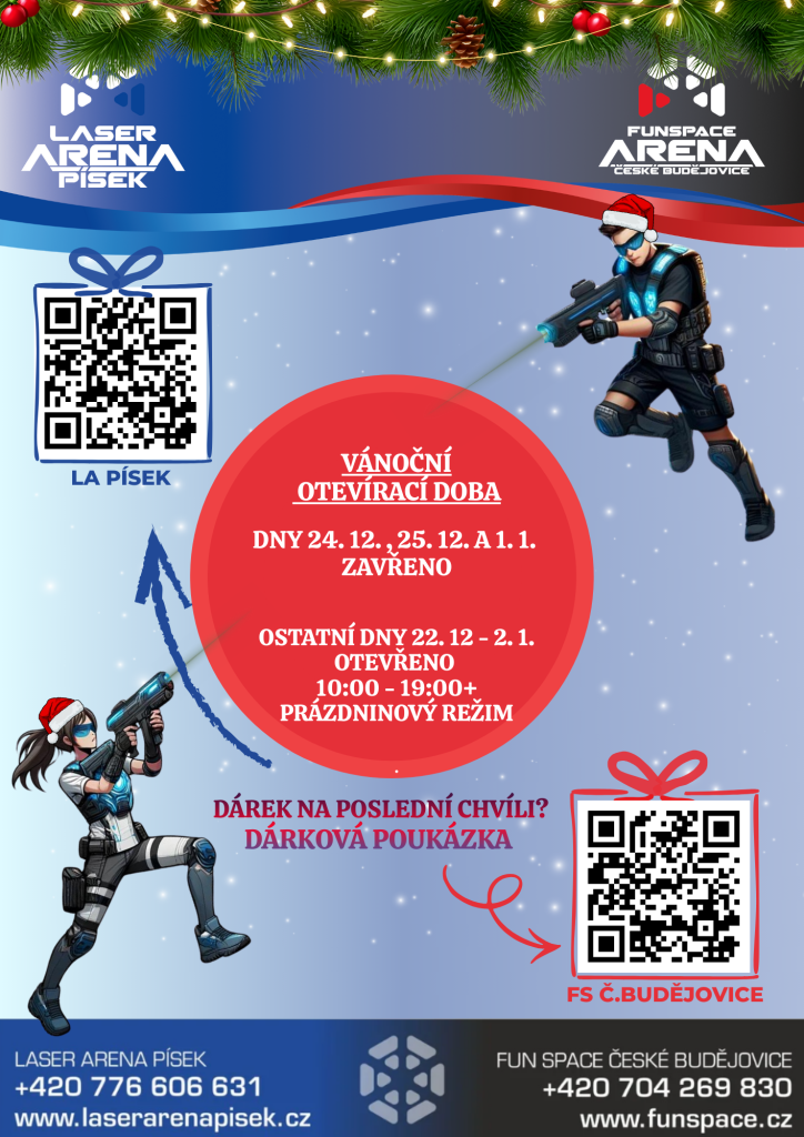 Vánoční otevírací doba: 24. 12., 25. 12. a 1. 1. zavřeno, ostatní dny otevřeno 10:00-19:00+